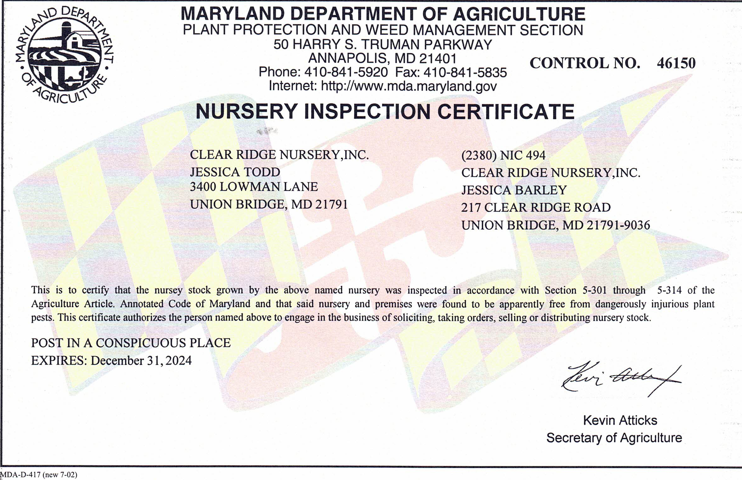 Nursery Certificate Wholesale Tree Nursery